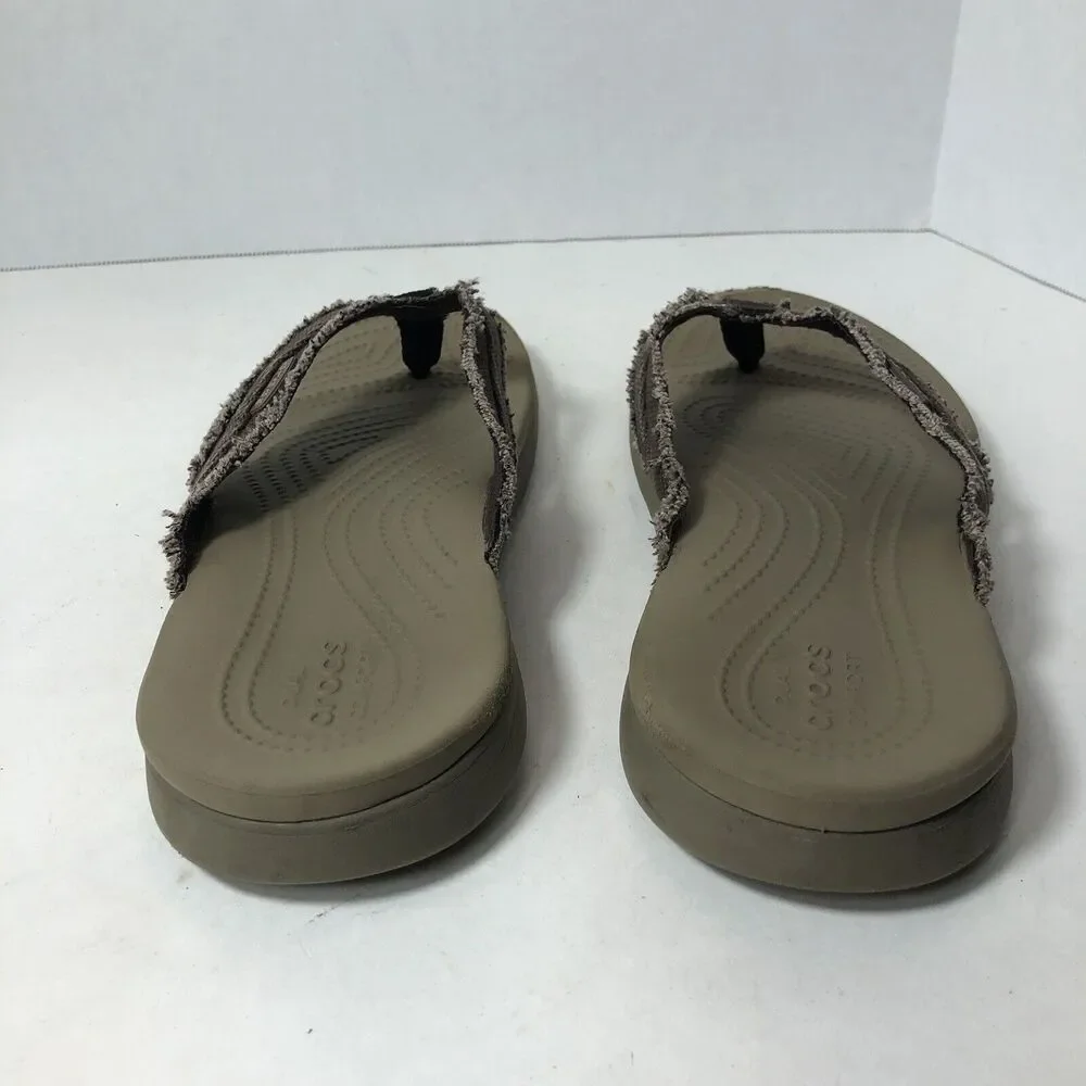 Crocs Sandals Mens Size 7 Dual Comfort Distressed Flip Flops Thong Taupe Brown C